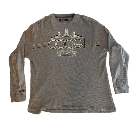 COOGI Men's Size XXL 3XL Long Sleeve Gray Spell Out Thermal Pullover Shirt - Picture 1 of 12